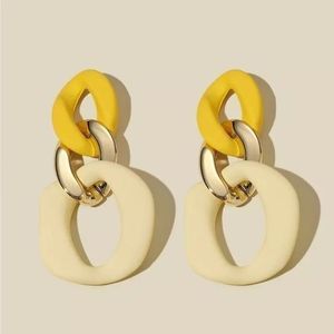 Color Block Chain Link Earrings - Yellow